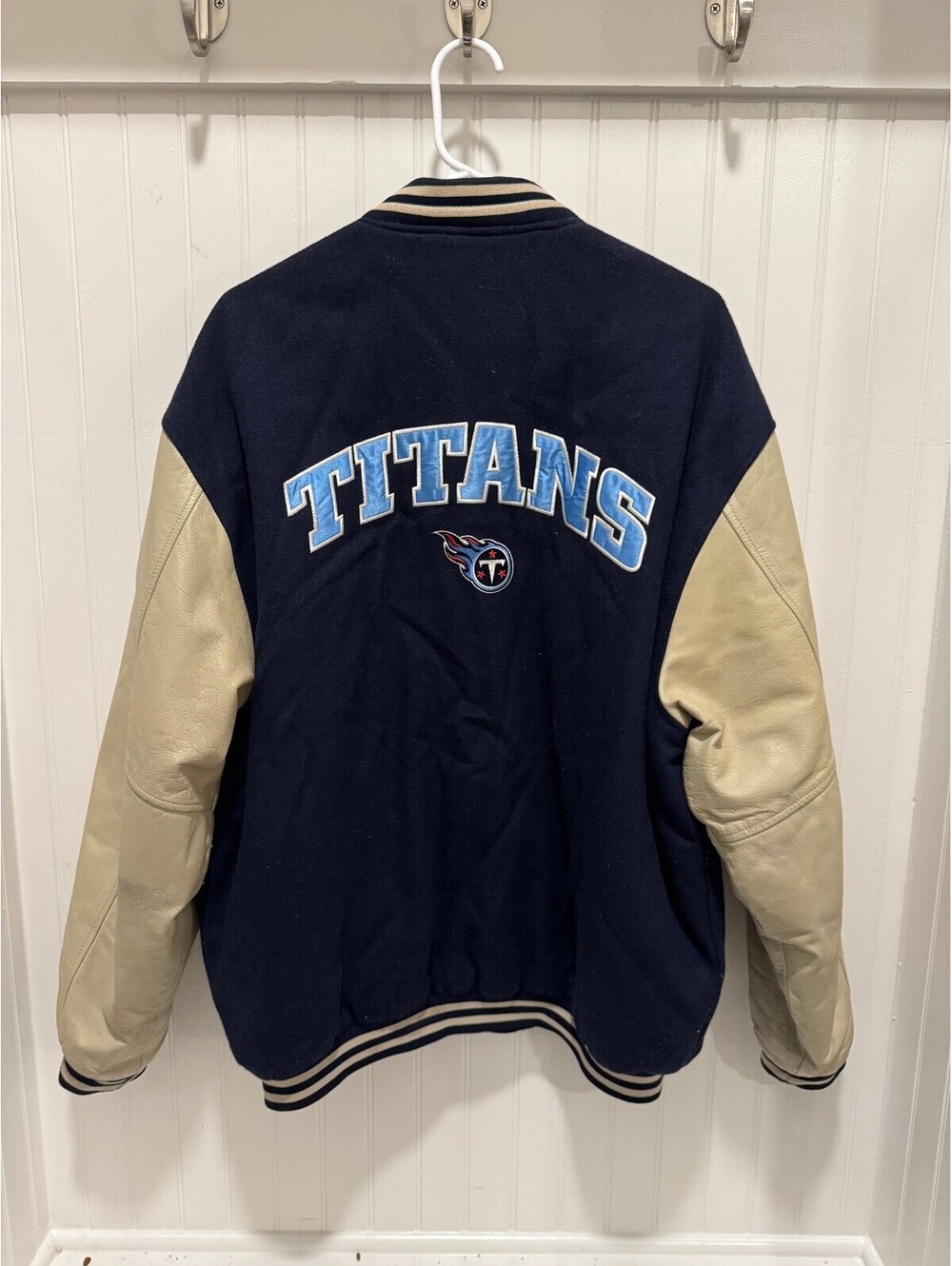 Vintage Tennessee Titans Logo Athletic Game Day Varsity Jacket Size L Leather